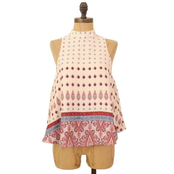 Show Me Your Mumu Walter V-Back Tank XS Mock Printed Cutout Top Ivory EUC B9 - Picture 3 of 7